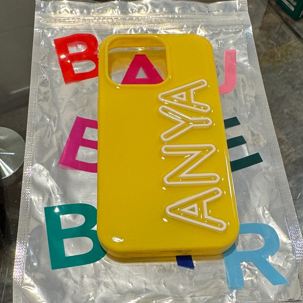 BaubleBar Yellow Phone Case with White Lettering
